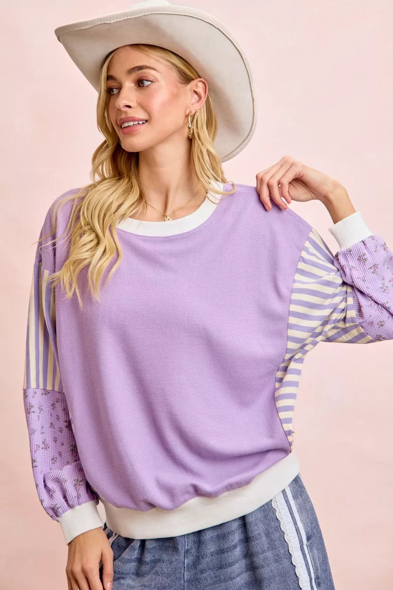 Mix and Match Sweatshirt with Floral Sleeve Striped BiBi