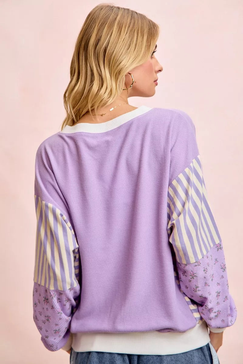 Mix and Match Sweatshirt with Floral Sleeve Striped BiBi