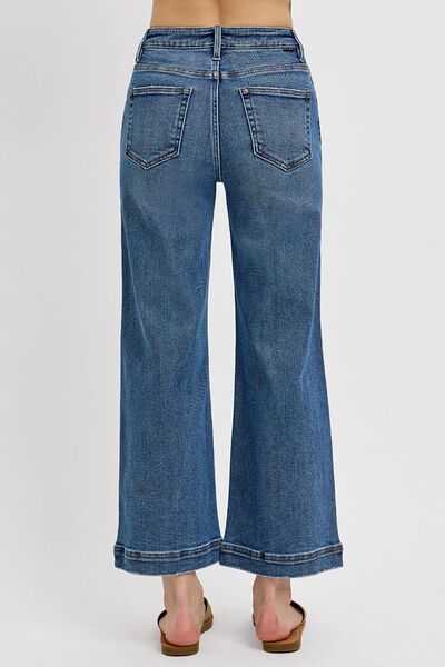 High Rise Crop Wide Leg Front Yoke Detail Jeans Risen