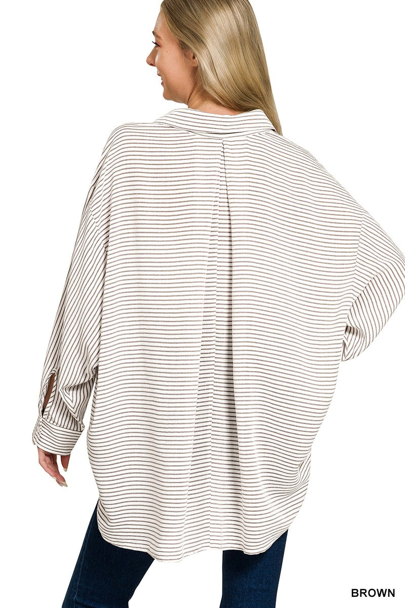 Woven Stripe Button Down Shirt ZENANA