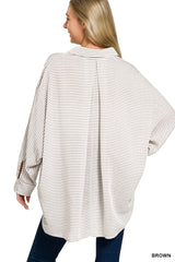 Woven Stripe Button Down Shirt ZENANA