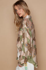 Boho Chic Patchwork Button-Down Blouse POL   