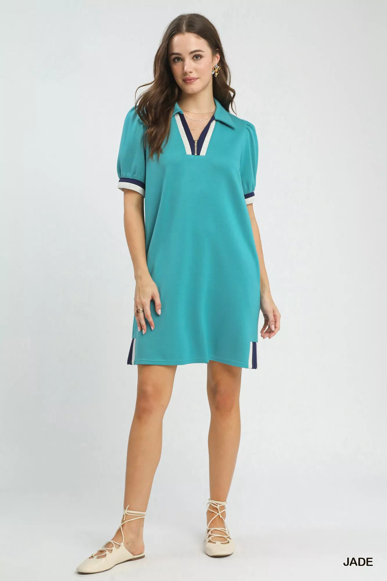 Color Block Zip Front Shift Dress Umgee
