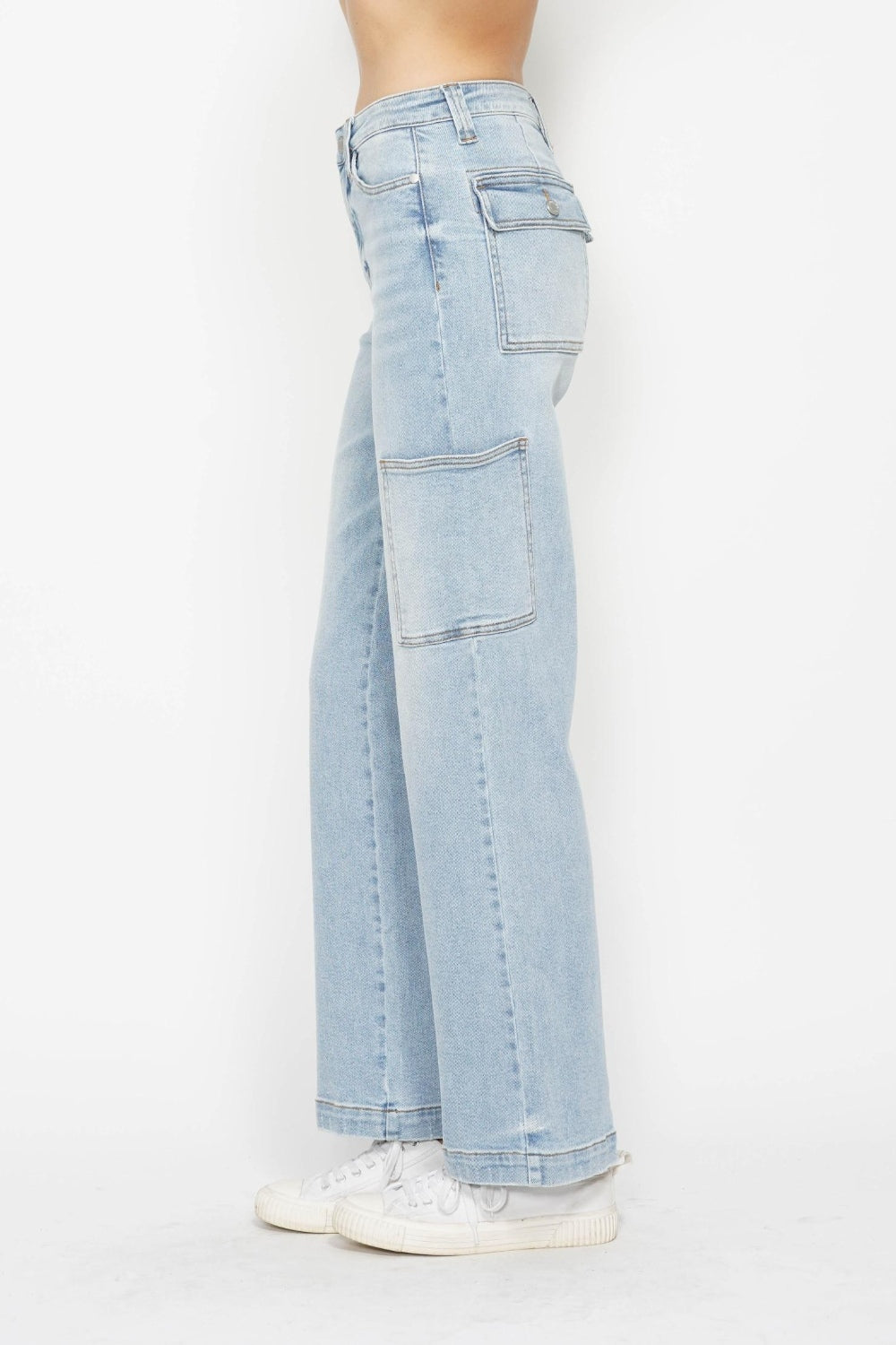 Light Blue High Waist Straight Cargo Jeans Judy Blue   