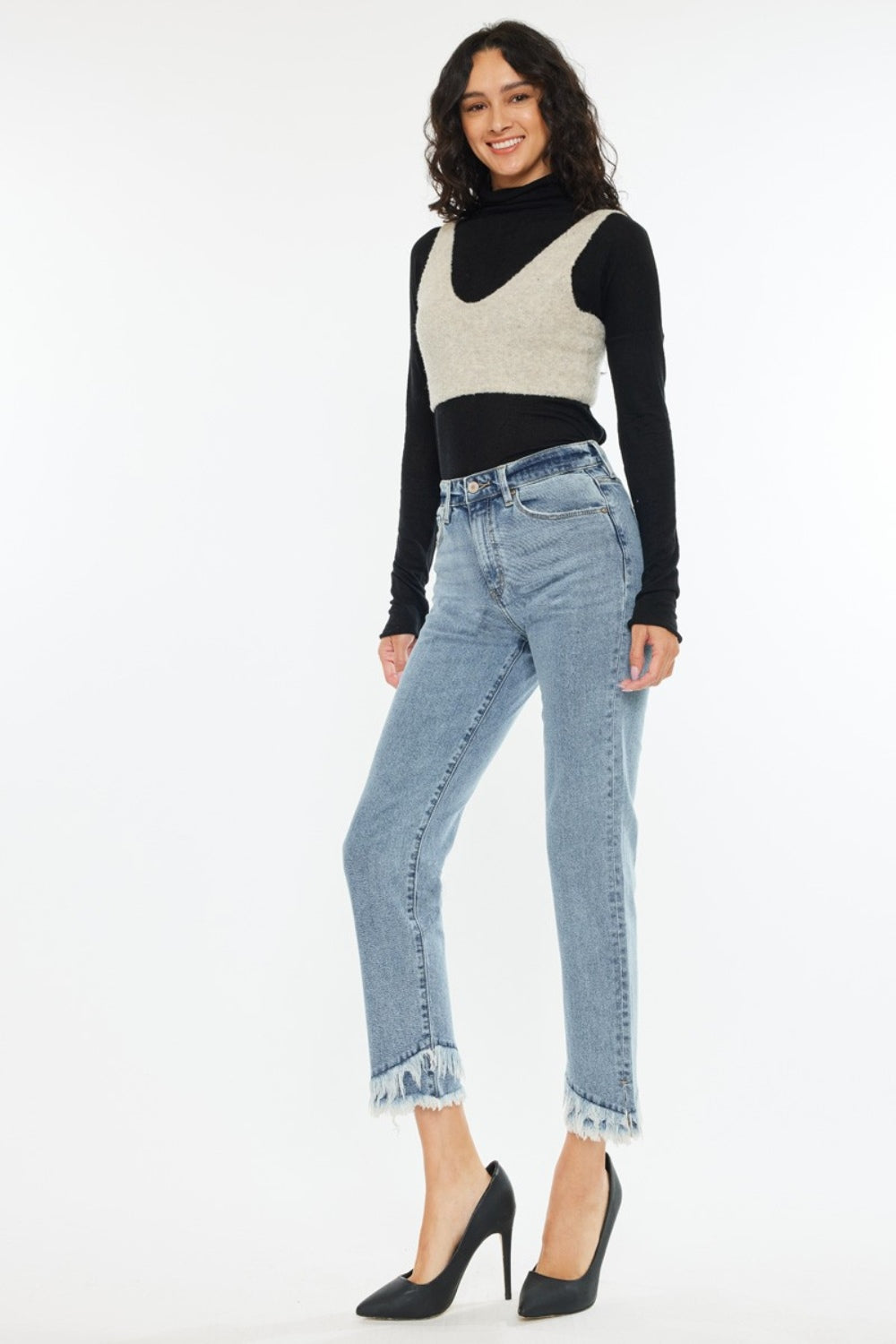 Raw Hem High Rise Straight Jeans Kancan   