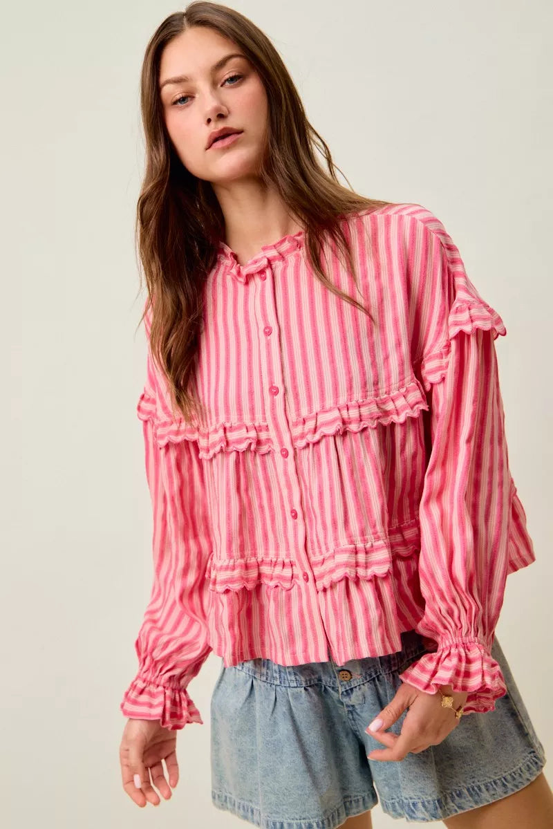 Variegated Stripe Reversible Flowy Boho Blouse So Me