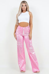 Pink Metallic Wide Leg Jean GJG Denim   