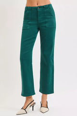 High Rise Ankle Flare Patch Pocket Jeans Risen