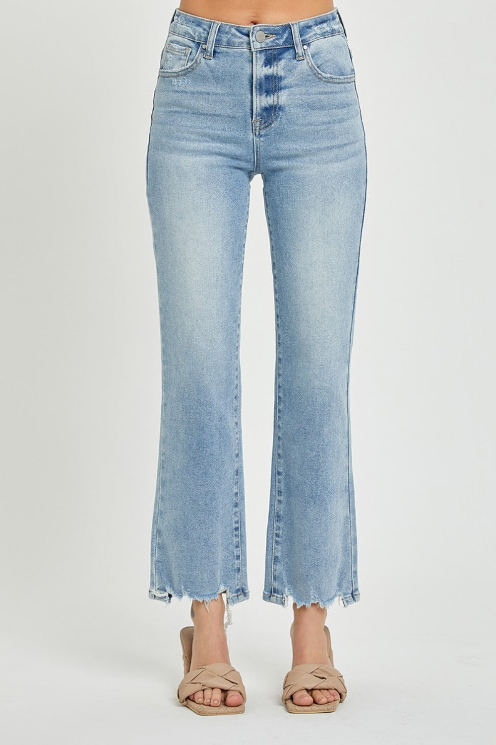 High Rise Raw Hem Straight Jeans Risen   