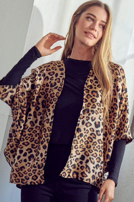 Cheetah Print Dropped Kimono Cardigan - Plus e Luna   