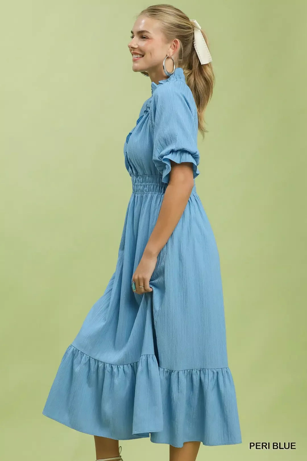 Ruffle V-Neck Midi Dress Umgee