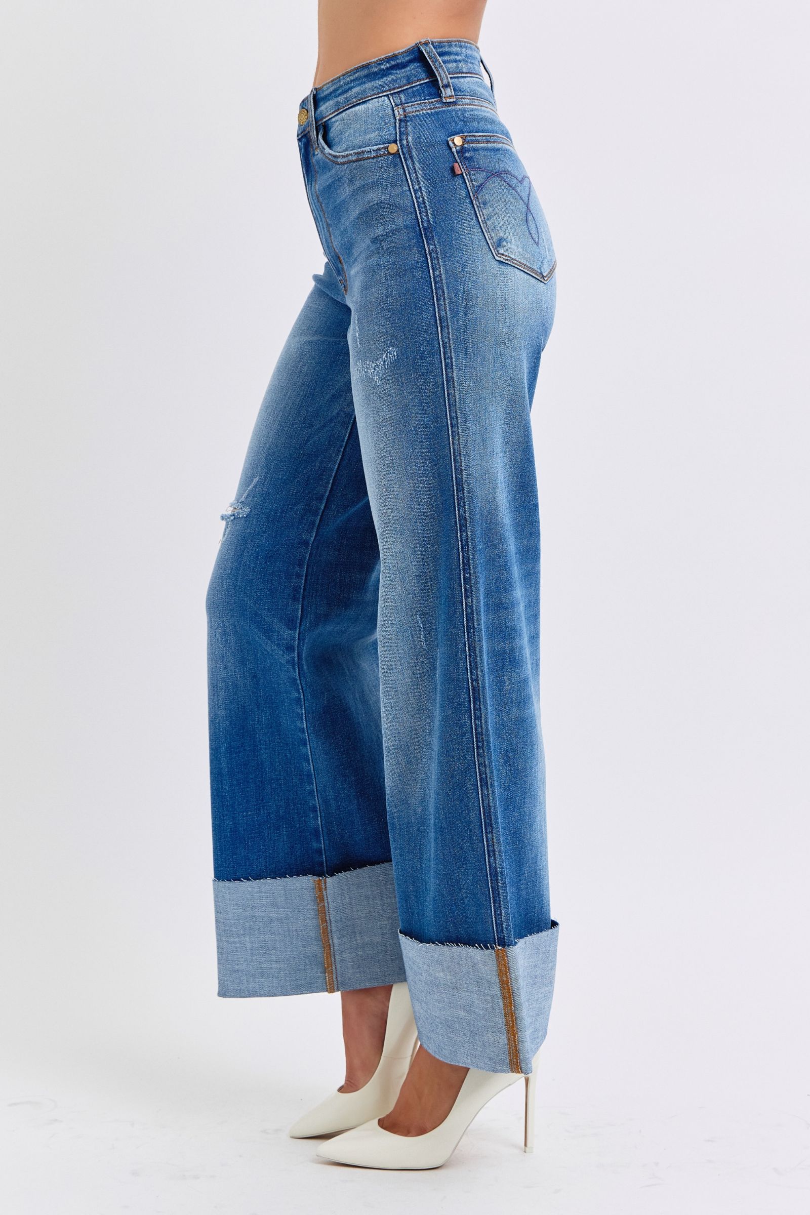 Distressed High Waist Wide Leg Jeans Judy Blue