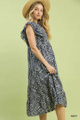 Leaf Print Tiered Midi Dress with Ruffle Detail Umgee
