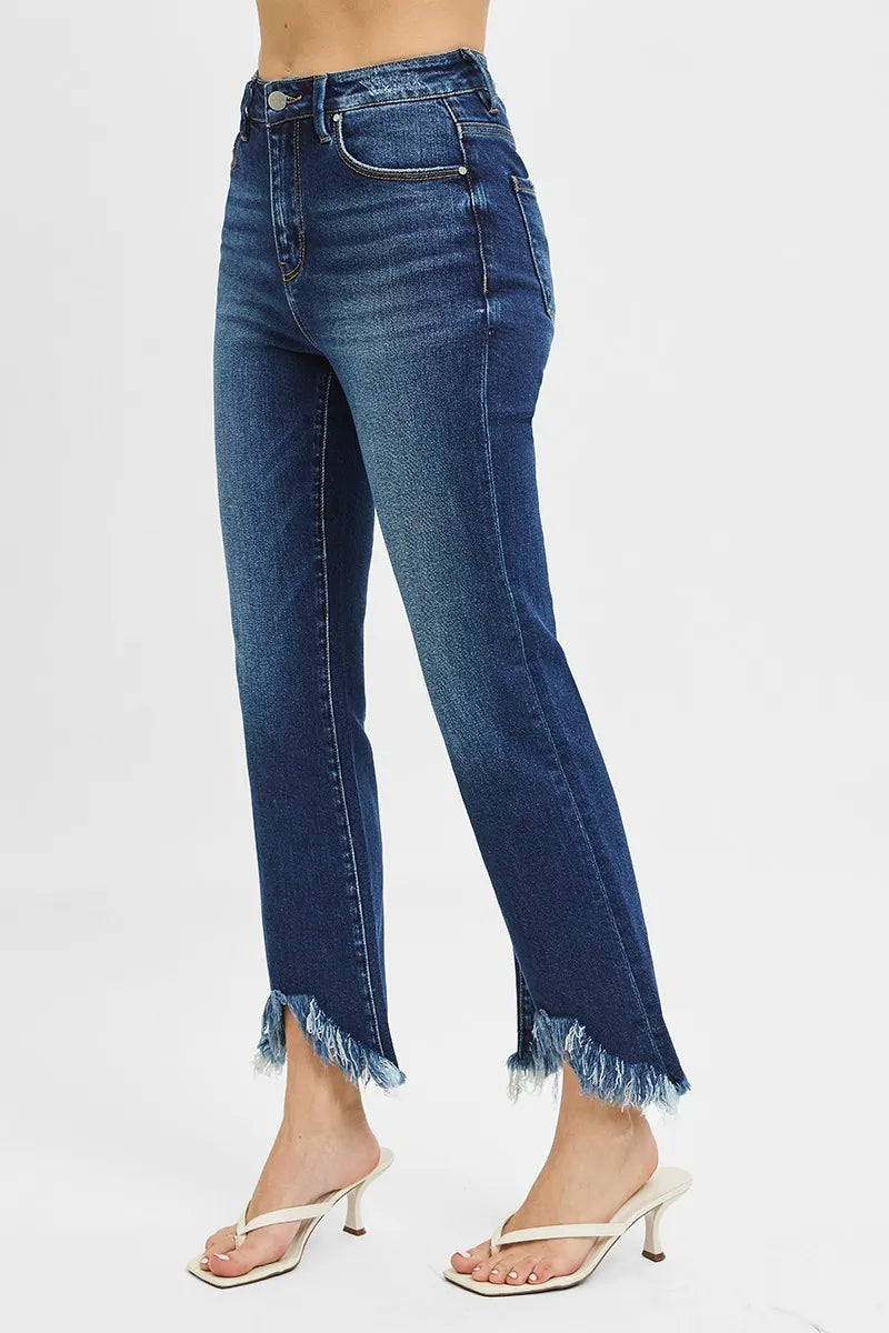 High Rise Crop Bootcut Fray Hem Jeans Plus Size Risen