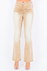 V-Cut Ruched Flare Jeans American Bazi Tan S 