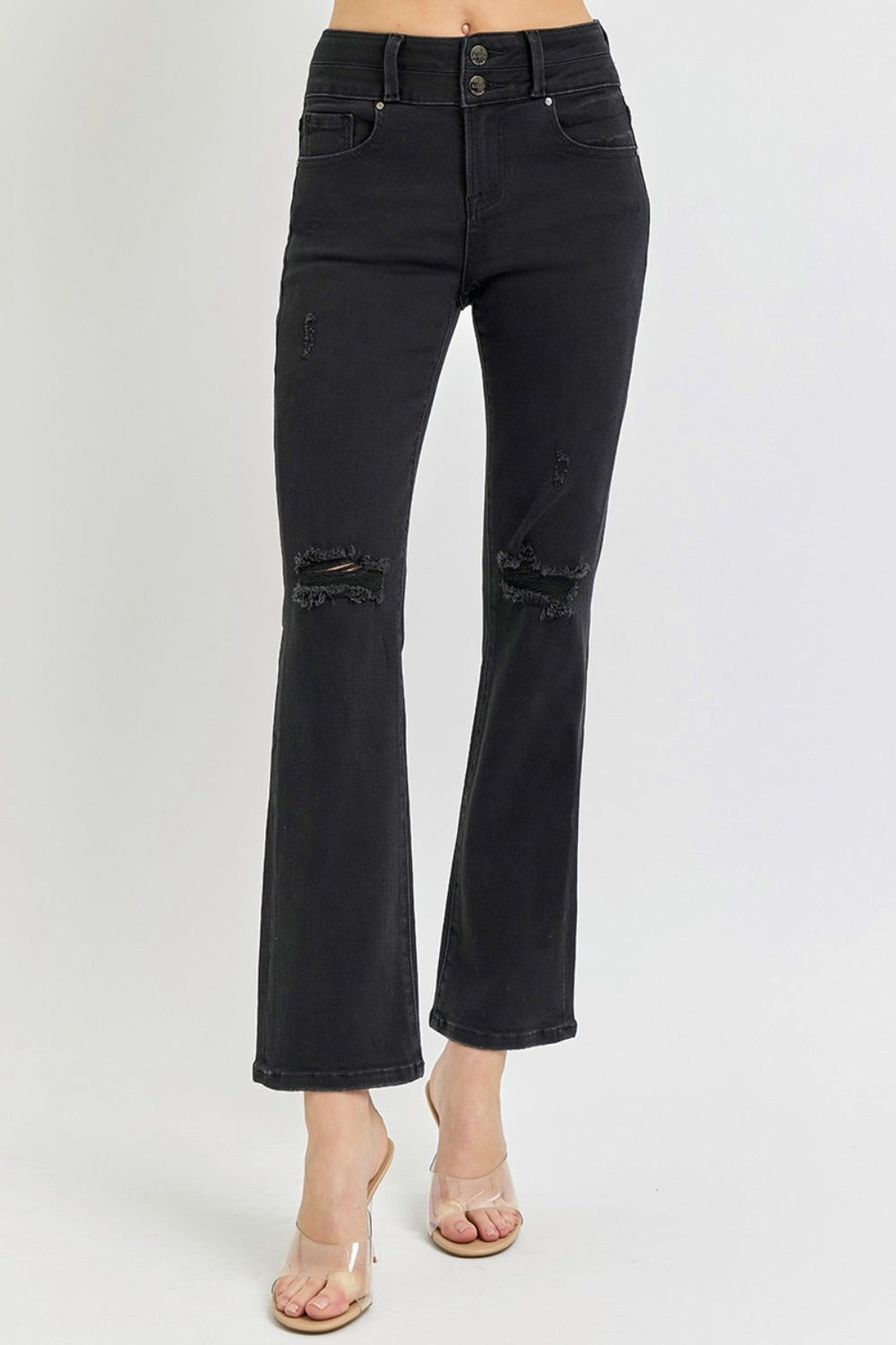 High Rise Wide Waistband Ankle Bootcut Jeans Risen   