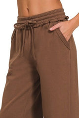 Fleece Exposed Seam Wide Leg Sweatpants ZENANA