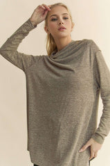 Slit Mock Neck Long Sleeve Top Davi & Dani