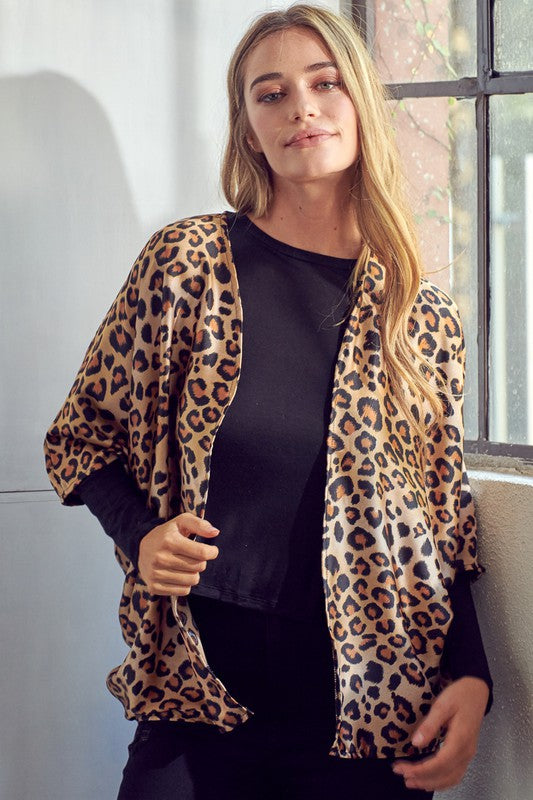 Cheetah Print Dropped Kimono Cardigan - Plus e Luna   