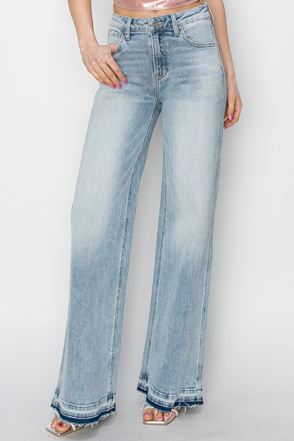 Raw Hem High Rise Wide Leg Jeans Risen   