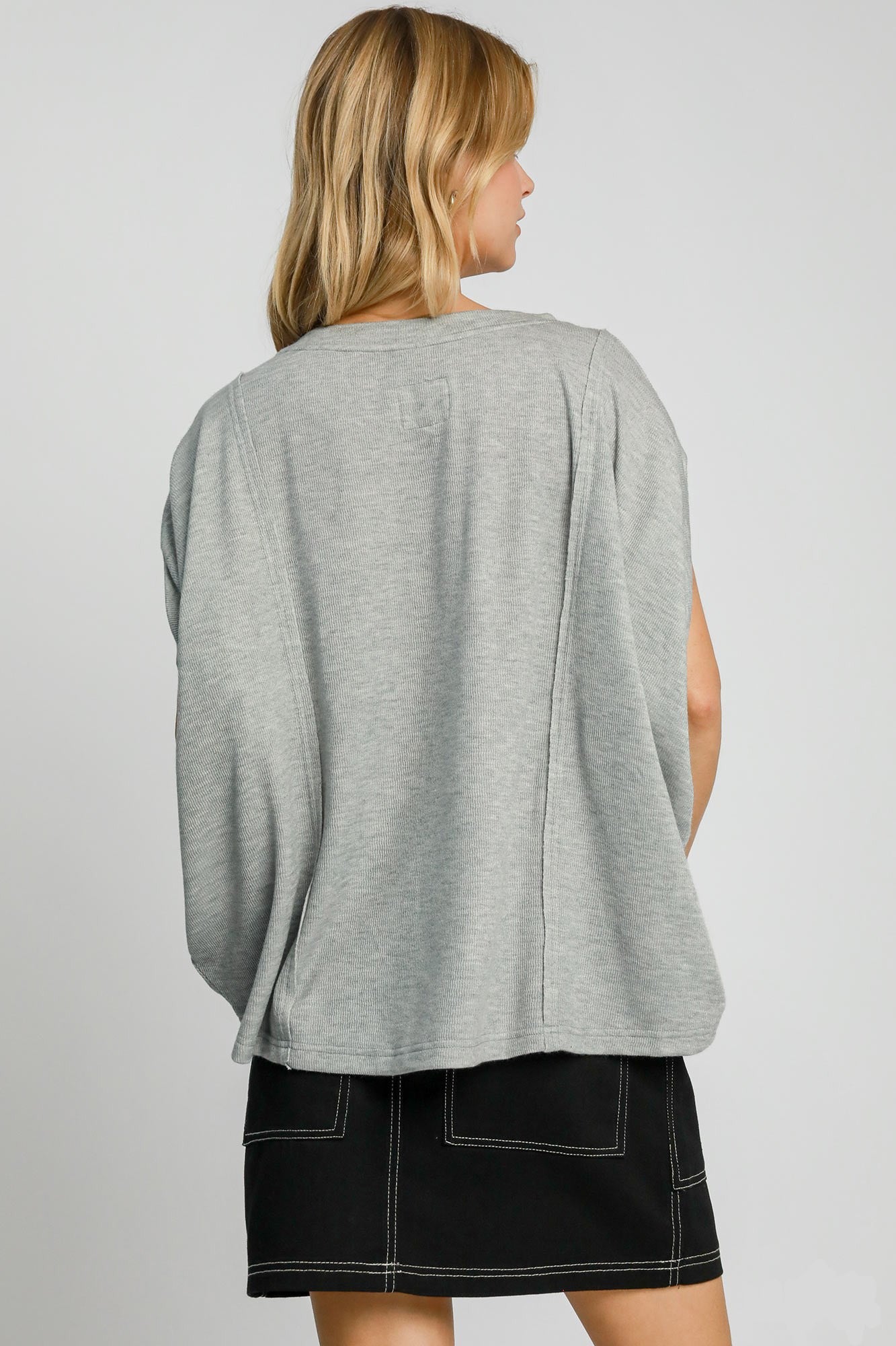 Exposed Seam Round Neck Batwing Sleeve Knit Top Umgee