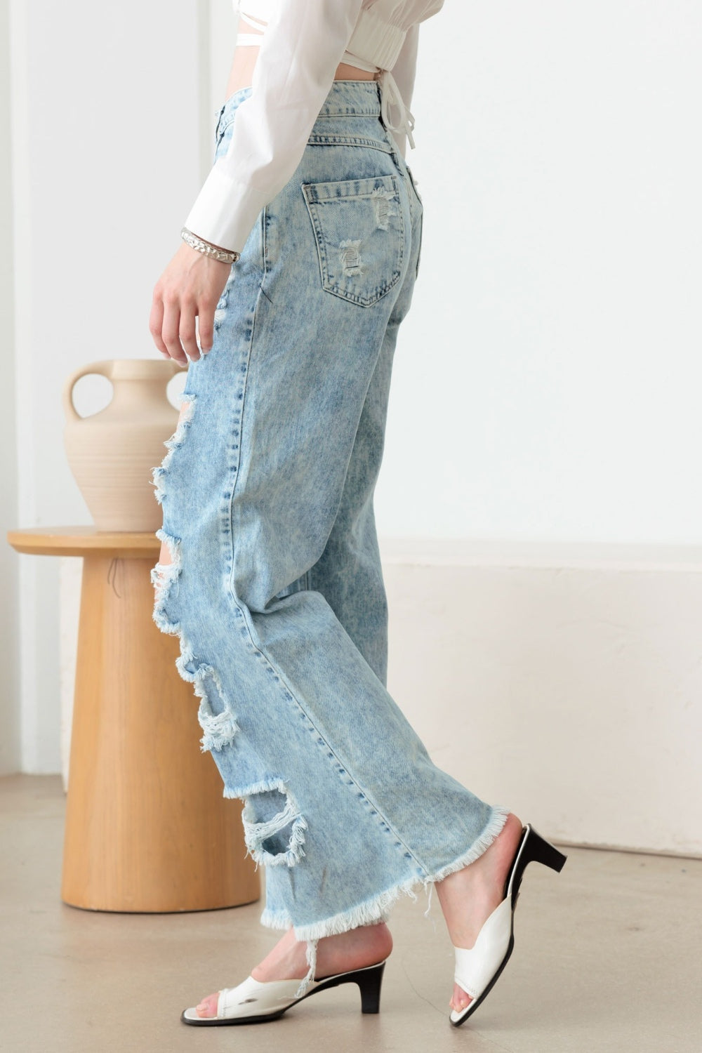 Distressed Frayed Hem Flare Jeans Litz LA   