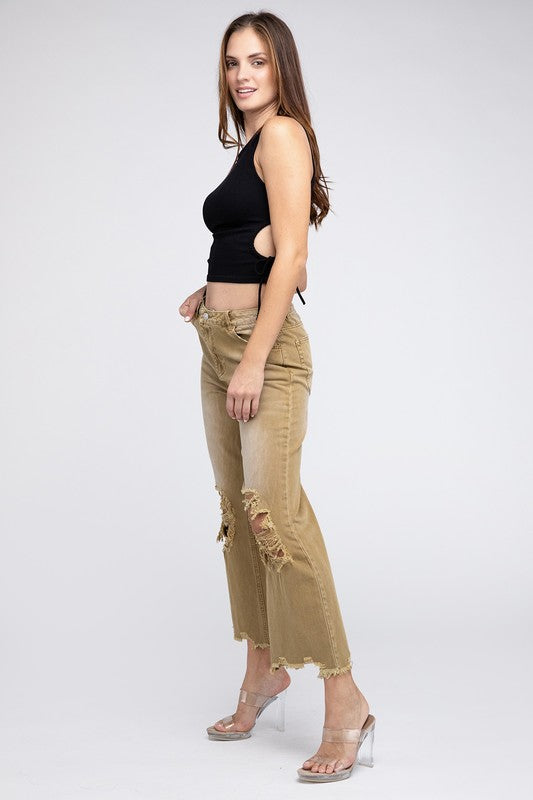 Distressed Vintage Washed Wide Leg Pants BiBi   