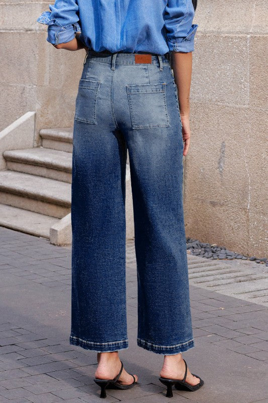 Denim High Waist Patch Pocket Straight Leg Jeans JUNIPER BLVD