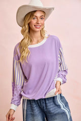 Mix and Match Sweatshirt with Floral Sleeve Striped BiBi