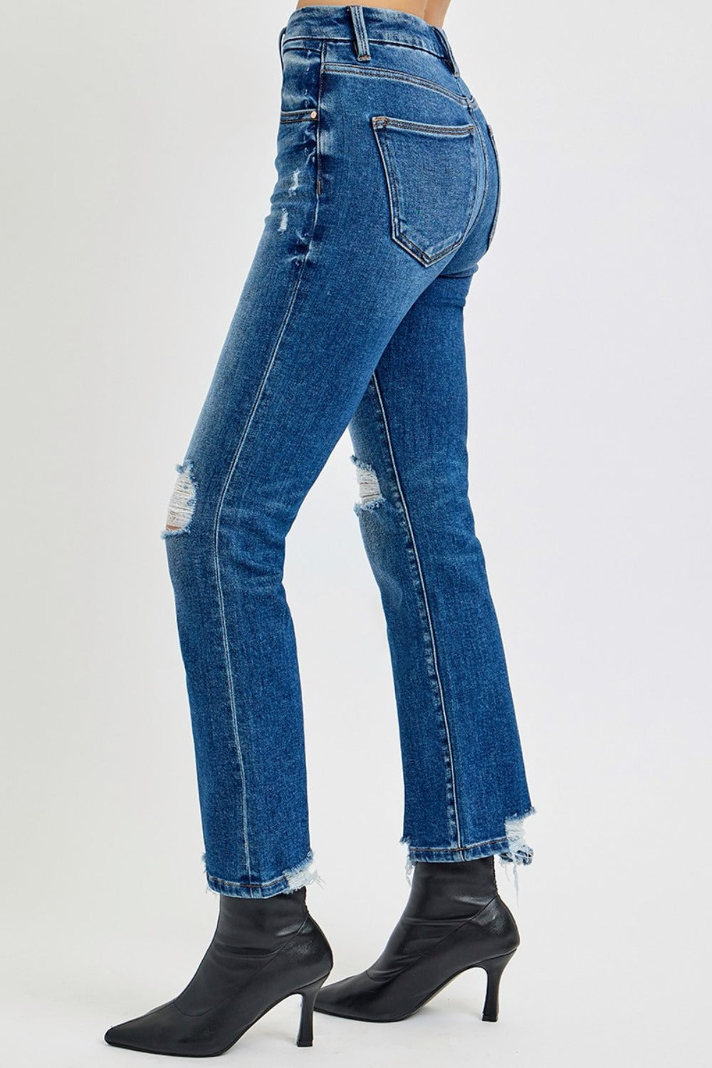 High Rise Distressed Crop Straight Jeans Risen   