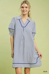 Stripe Collared Shift Dress Umgee BLUE S