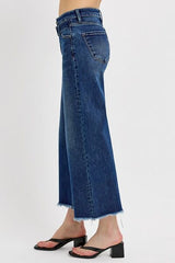 Raw Hem Wide Leg Attached Buckle Jeans Risen