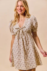 Floral Print Lace Trim Short Sleeves Mini Dress So Me