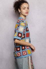 Crochet Short Sleeve Relaxed Fit Shirt POL