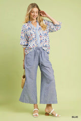 Linen Blend Striped Wide Leg Pants Umgee