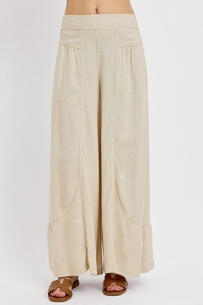 Shirring Detail Wide Leg Pants Risen