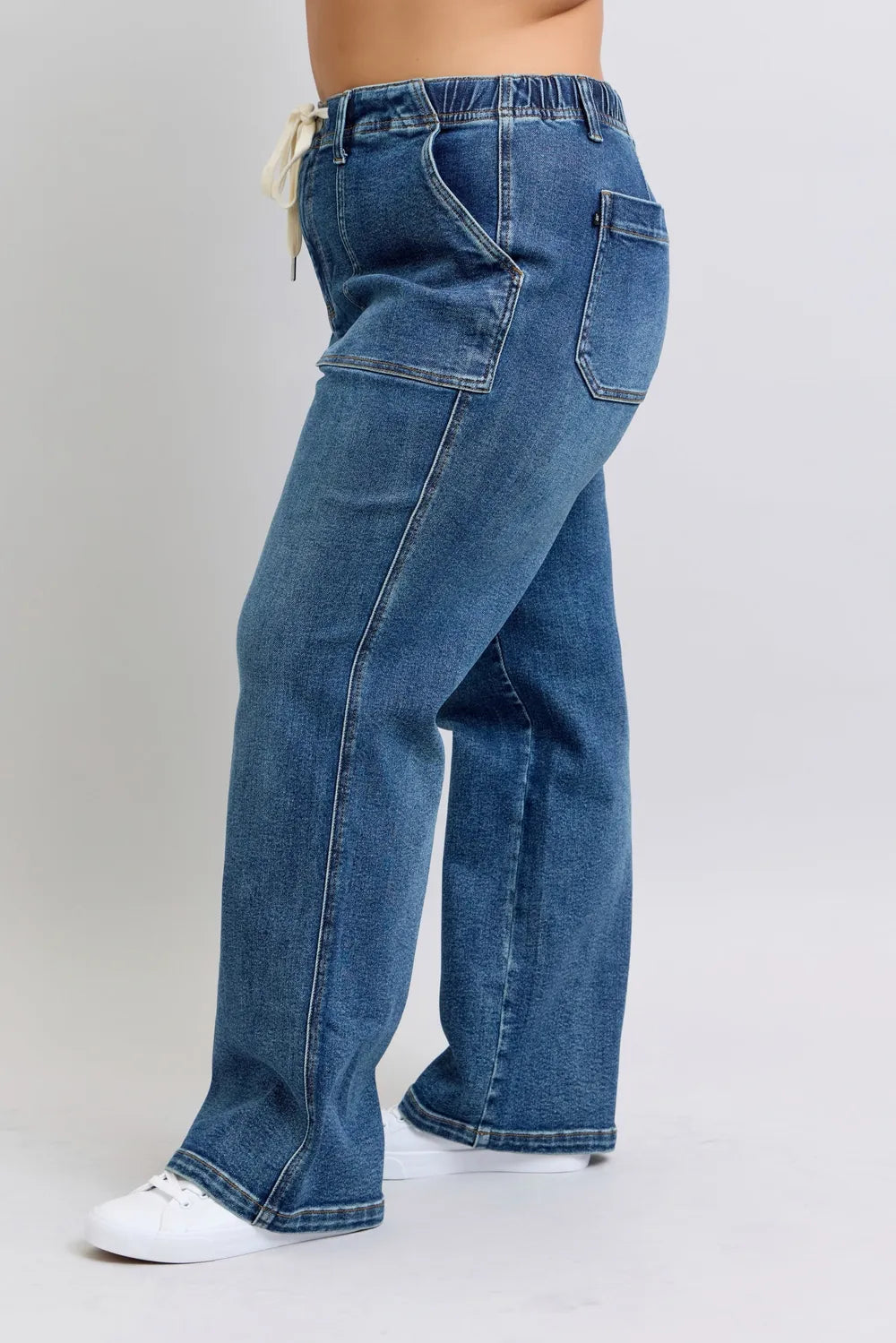 Plus Size High Waist Drawstring Wide Leg Jeans Judy Blue