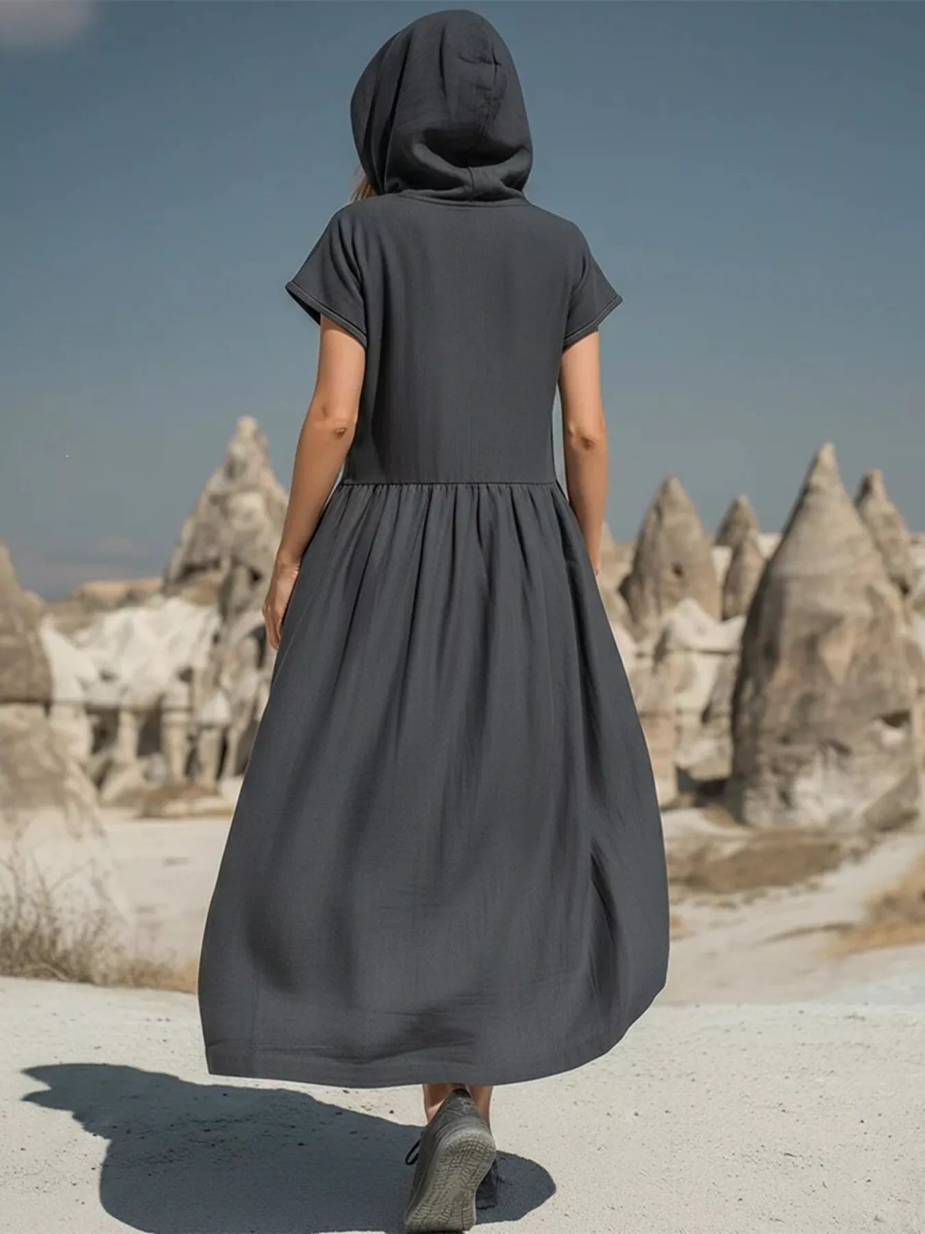 Hooded Midi Dress with Half‑Zip & Pockets – Relaxed Fit (Regular + Plus) Simmer & Fay