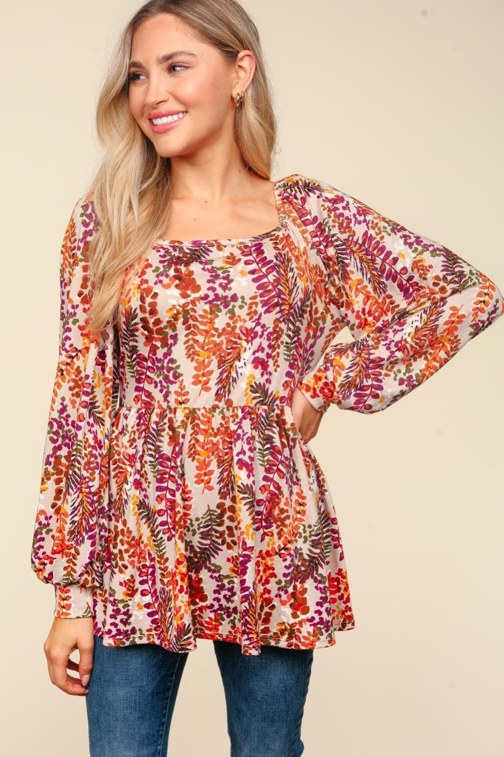 Peplum Floral Square Neck Blouse Haptics   