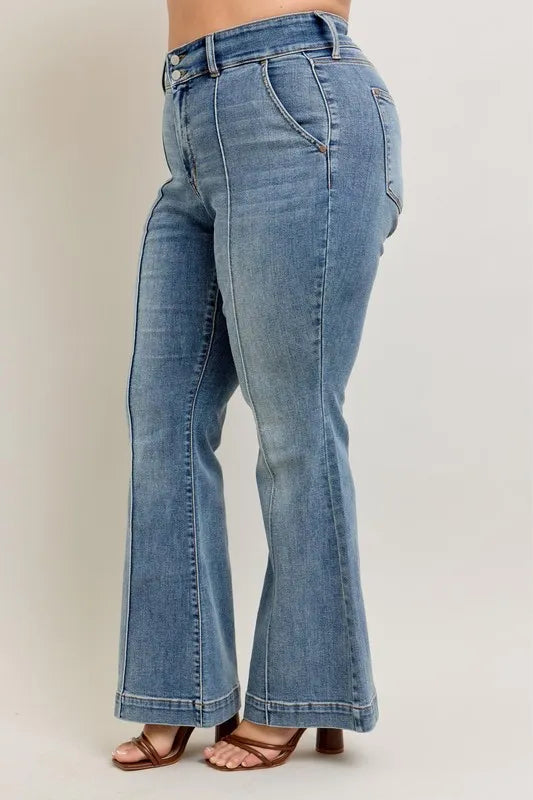 High-Waist Flare Denim Jeans with Front Seam With Plus Size Judy Blue