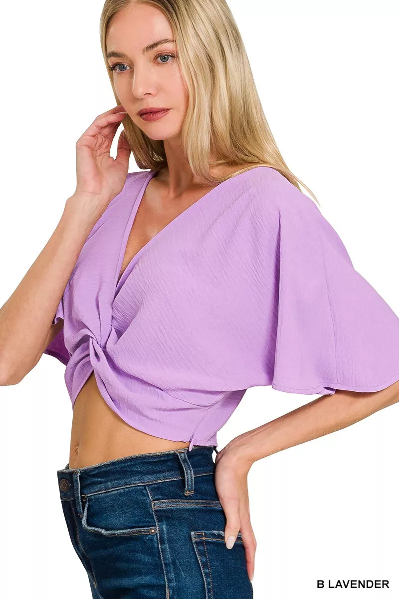 Woven Airflow Twisted Top & Wide Leg Pants Set ZENANA