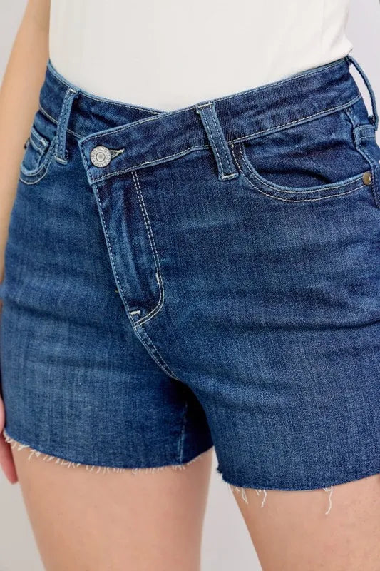 High Waist Criss-Cross Waistband Denim Shorts Judy Blue
