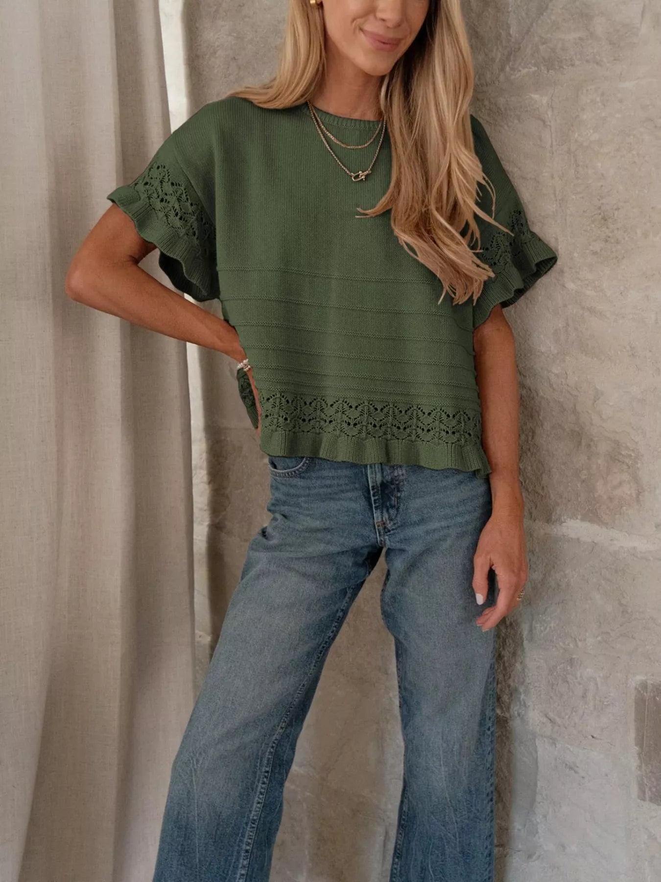 Lace Trimmed Knit Top Simmer & Fay