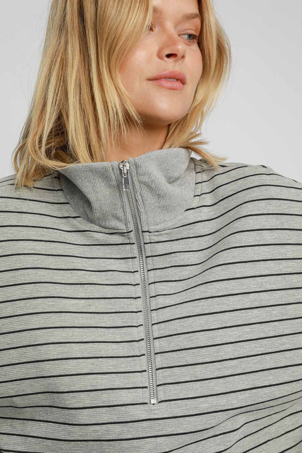 Striped Half Zip Short Sleeve Sweatshirt Umgee