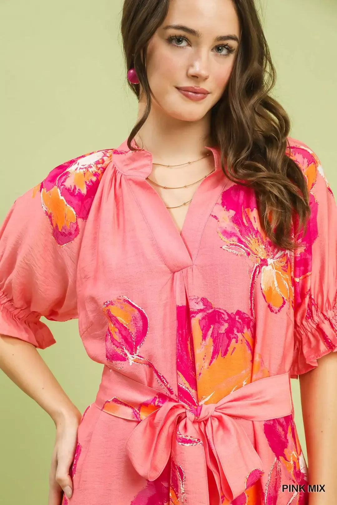 Floral Flounce Sleeve Midi Dress with Belted Umgee