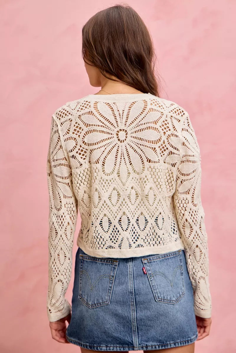Crochet Knit Long Sleeves Cardigan Sweater So Me
