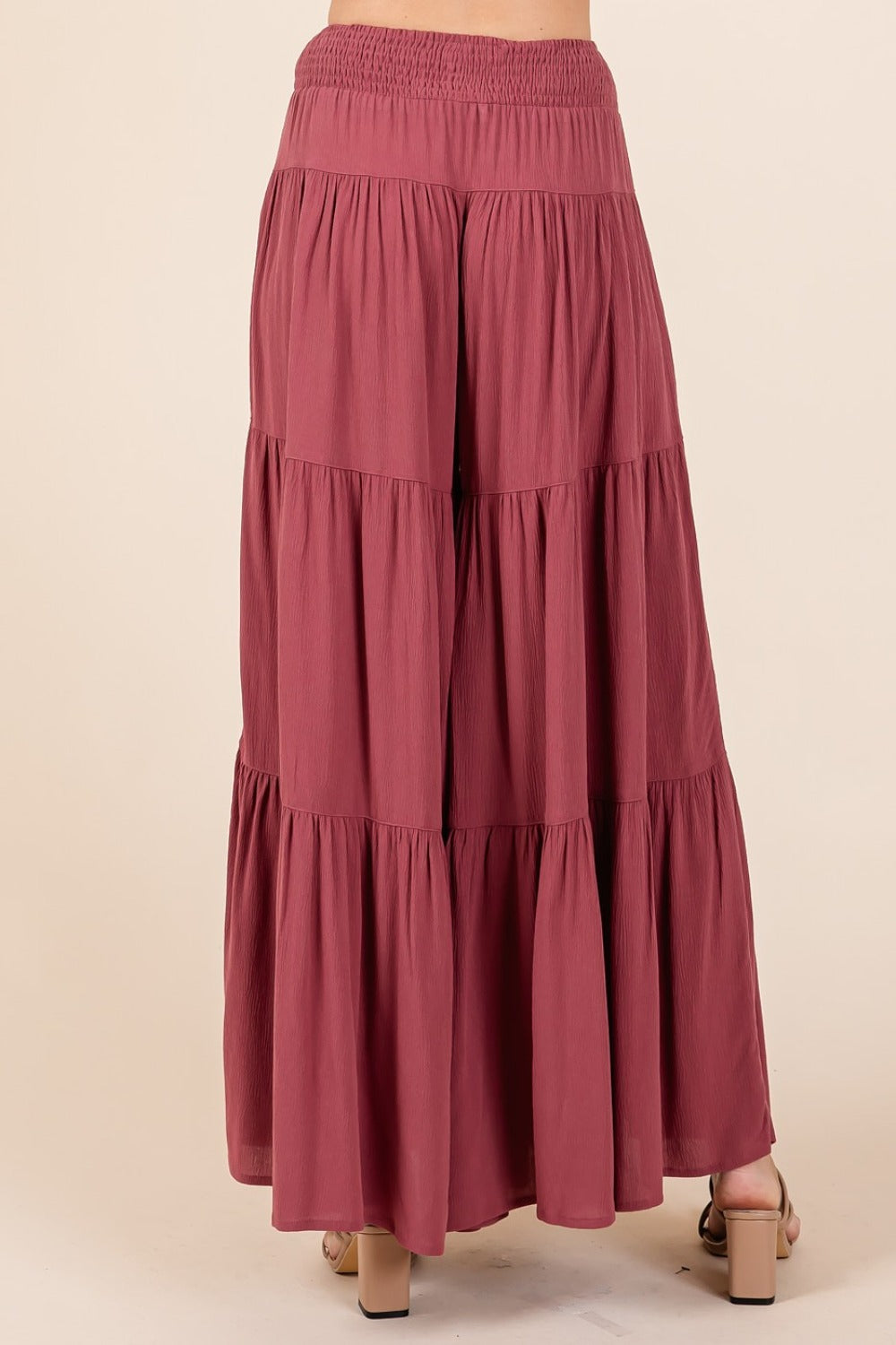 Tier Detail Smocked Elastic Waist Wide Leg Pants Mittoshop   