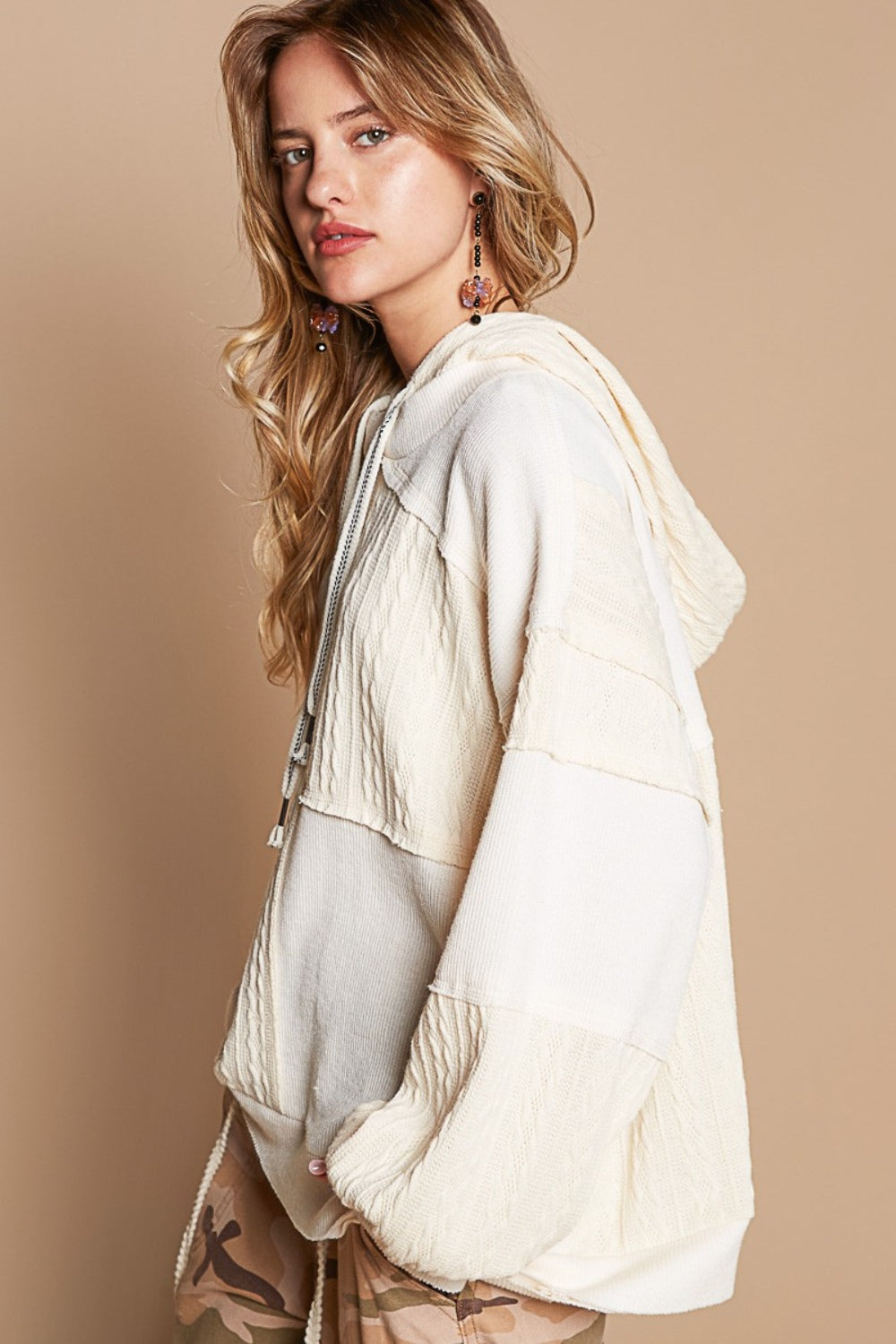 Exposed Seam Hooded Knit Top POL   