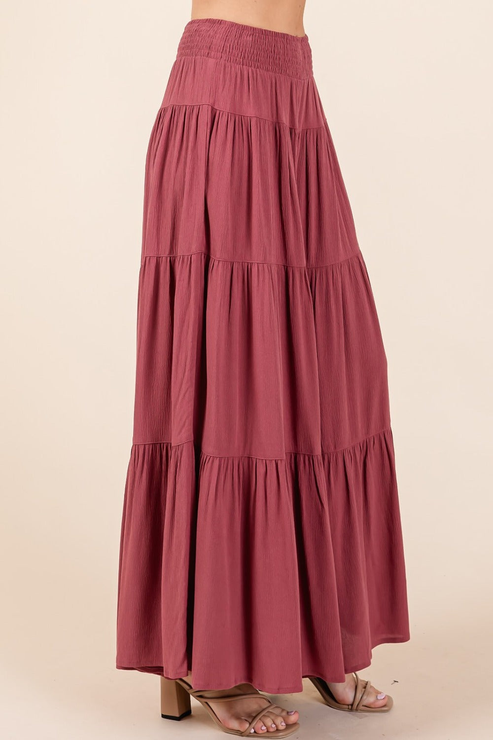 Tier Detail Smocked Elastic Waist Wide Leg Pants Mittoshop   