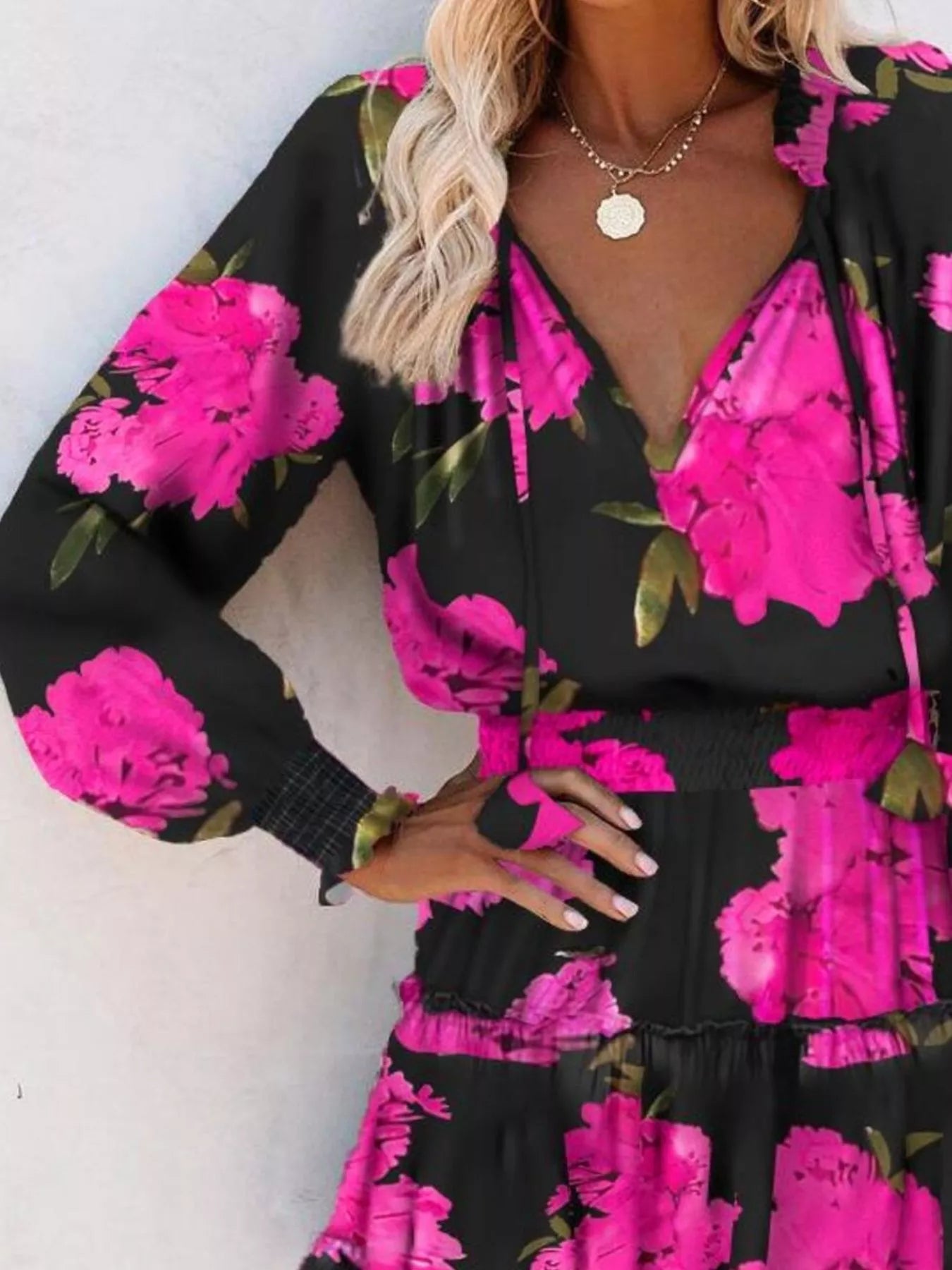 Tie Neck Lantern Sleeve Dress Simmer & Fay